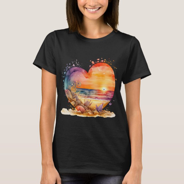 Camiseta Beach Lover Watercolor Sunset Sea shelft (Anverso)