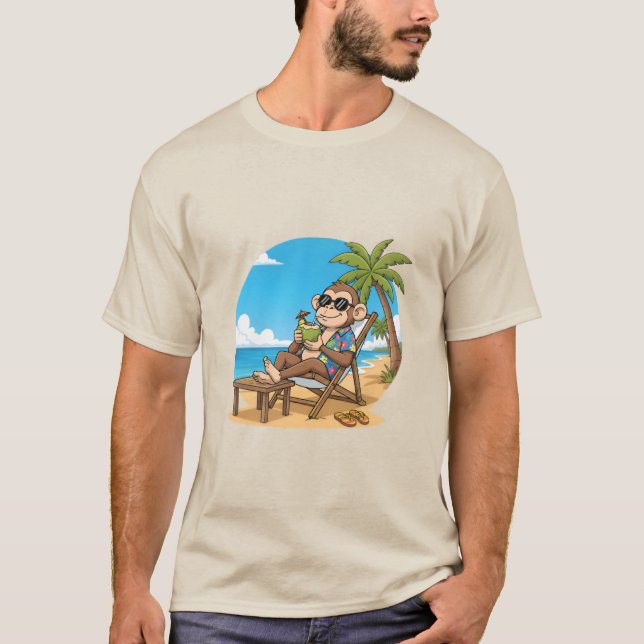 Camiseta Beach Monkey Coconut Funny Cartoon Mens Summer (Anverso)