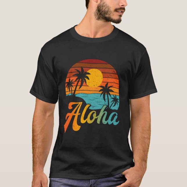 Camiseta Beach Palm Trees Aloha Hawaii Vacaciones familiare (Anverso)