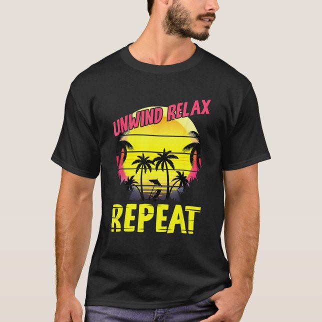 Camiseta Beach Paradise Unwind Relax Repeat Sunset Hawaiian (Anverso)