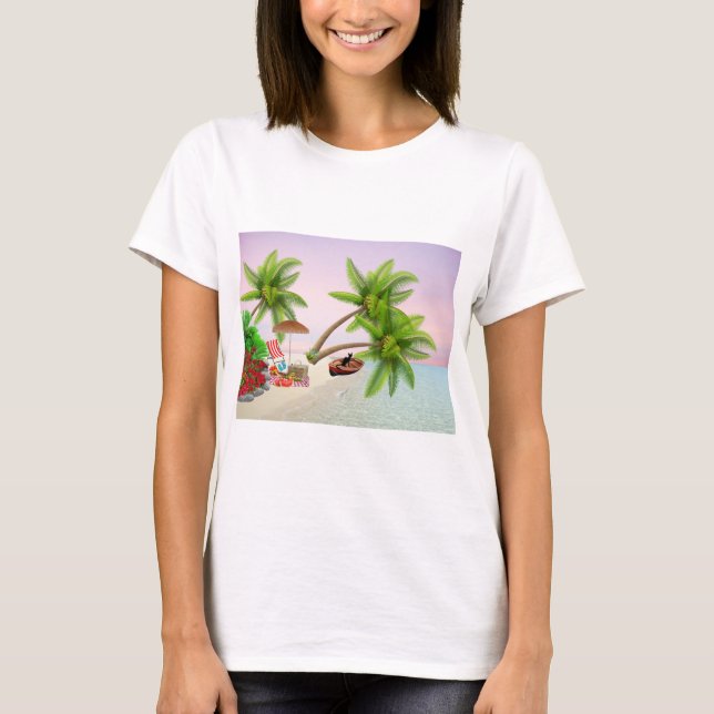 Camiseta Beach Picnic Barco Bush Palm Trees Beach Chair (Anverso)