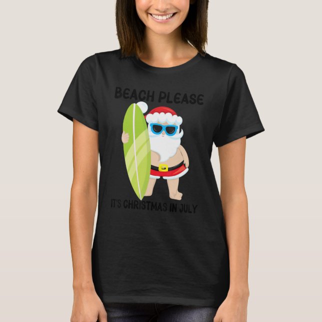 Camiseta Beach Please Son Navidades en julio Santa Surf Boa (Anverso)