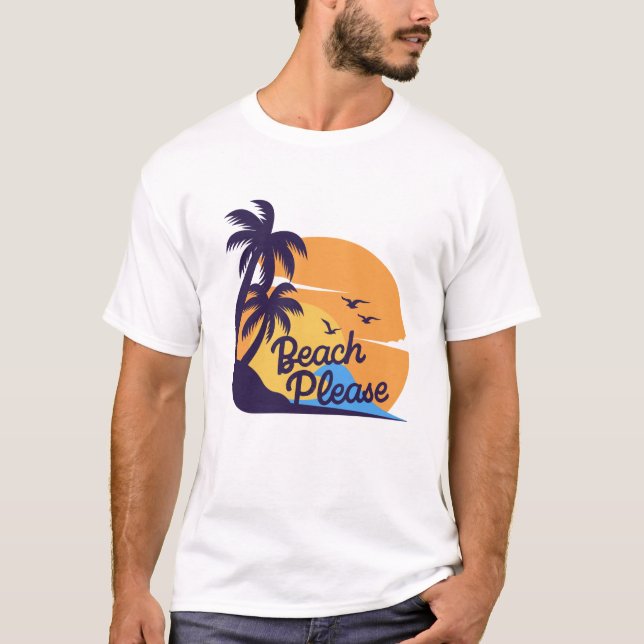 Camiseta Beach Please Sunset Palm Trees Art (Anverso)