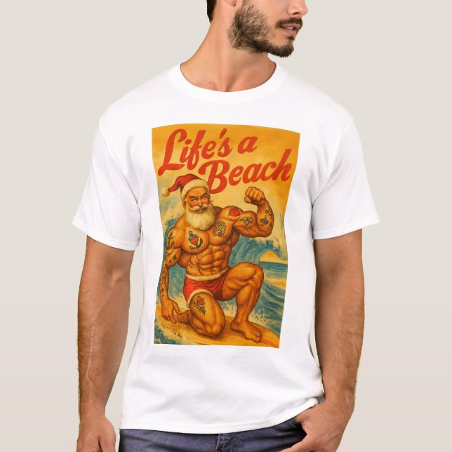 Camiseta Beach Santa Gay T-Shirt | Gay Shirt for Men | LGBT (Anverso)