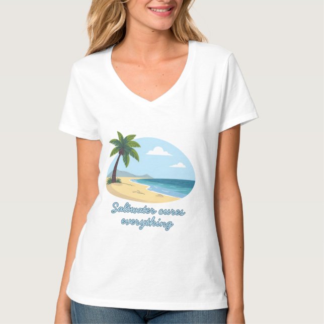 Camiseta Beach Scene T-Shirt: Saltwater Cures Everything (Anverso)