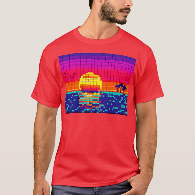 Camiseta Beach Sunset de 8 bits (Anverso)