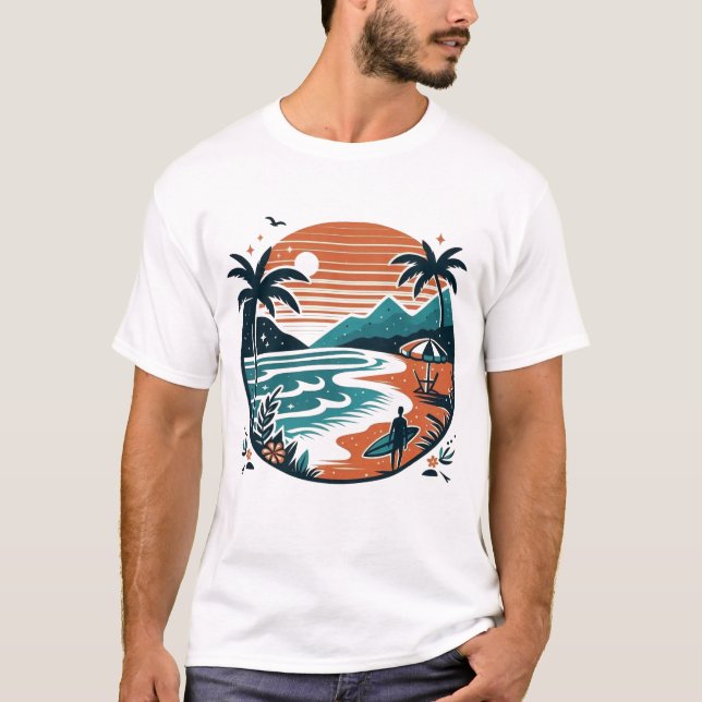 Camiseta Beach Surf Retro Sunset & Palm Trees (Anverso)