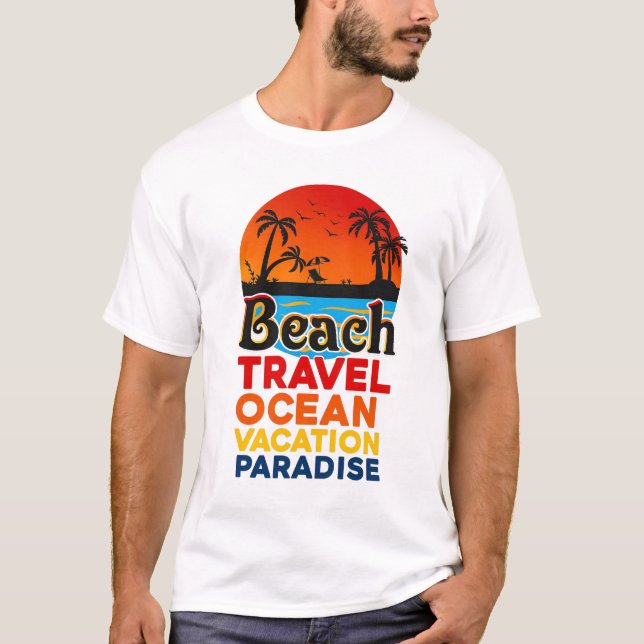 Camiseta Beach Travel Ocean Vacation Paradise Retro Sunset (Anverso)