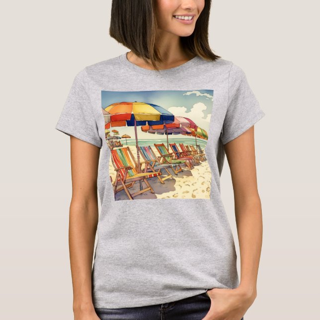 Camiseta Beach Umbrellas Ocean Scene (Anverso)