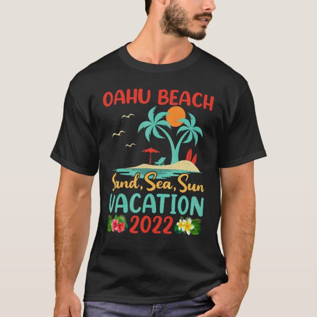 Camiseta Beach Vacation 2022 Retro Sunset Hawaii Oahu Beach (Anverso)