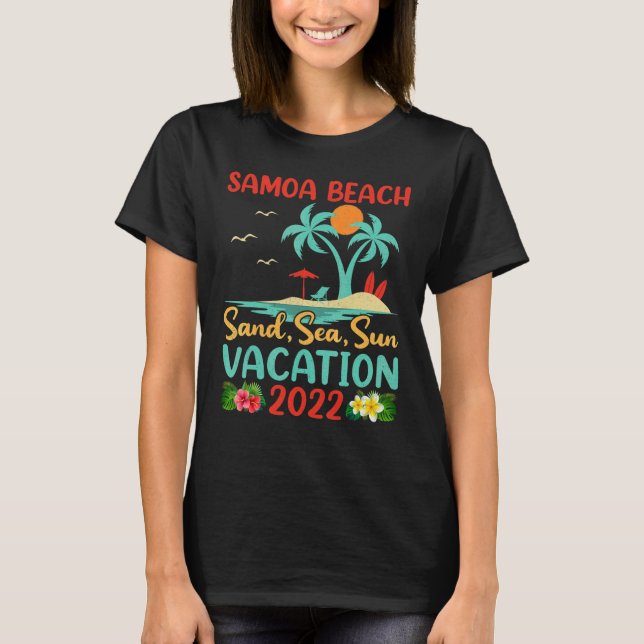 Camiseta Beach Vacation 2022 Retro Sunset Polynesian Samoa (Anverso)