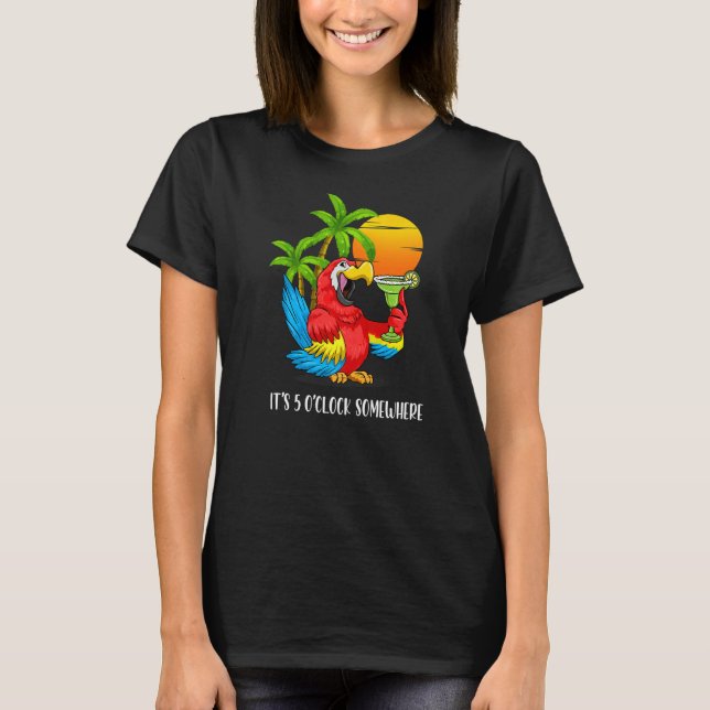 Camiseta Beach Vacation Drinking Parrot Es 5 O'Clock Alguna (Anverso)