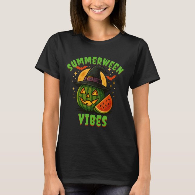 Camiseta Beach Watermelon Summerween Vibes Witch Halloween (Anverso)