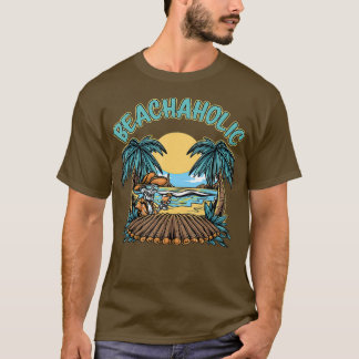 Camiseta Beachaholic Skeleton Beach Palm Trees Sand Surf
