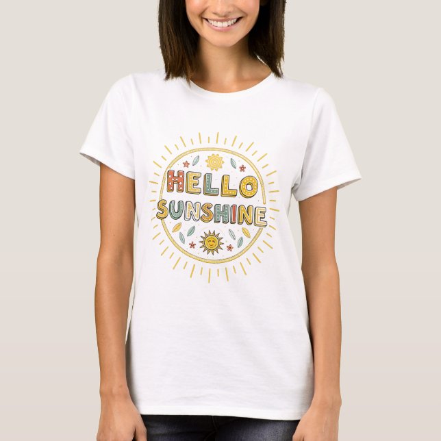 Camiseta Beachwear Hello Sunshine Letting Yellow Sun Text (Anverso)
