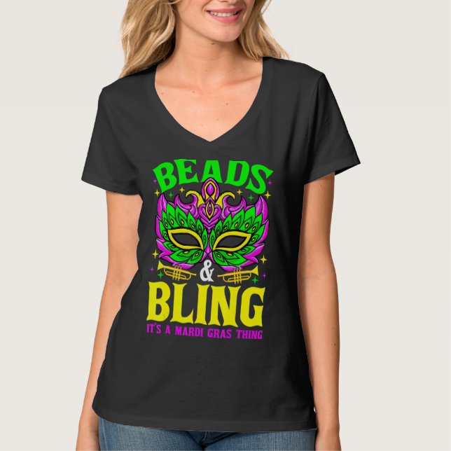 Camiseta Beads And Bling It's A Mardi Gras Thing Carnival M (Anverso)