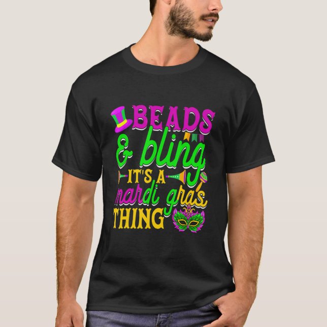 Camiseta Beads and Bling It's A Mardi Gras Thing Carnival M (Anverso)