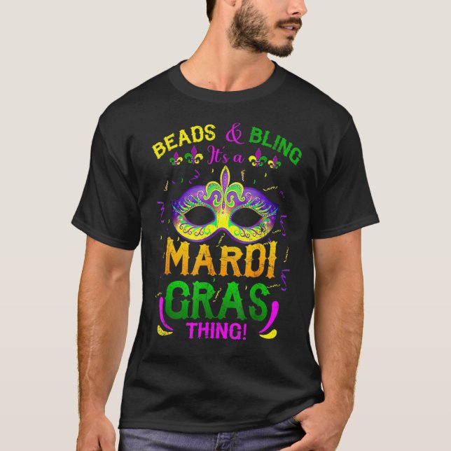 Camiseta Beads and Bling It's A Mardi Gras Thing Carnival M (Anverso)