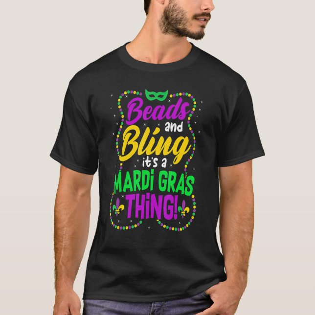 Camiseta Beads and Bling It's A Mardi Gras Thing Carnival M (Anverso)