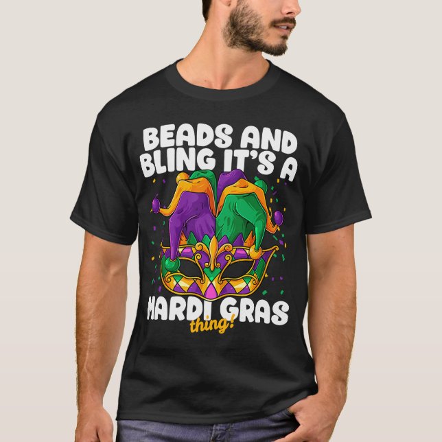 Camiseta Beads y bling es algo del Mardi Gras Carnaval M (Anverso)