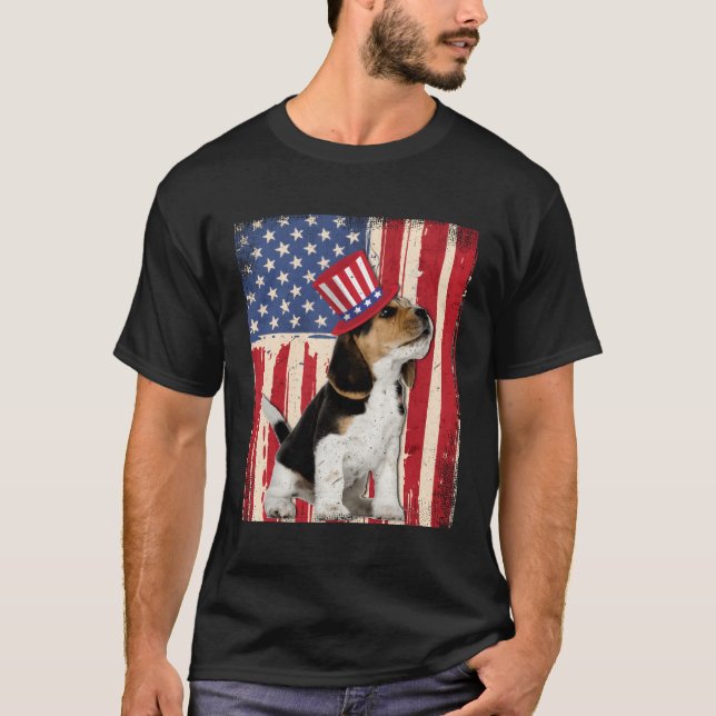 Camiseta Beagle Bandera Estadounidense Patriótica 4 De Juli (Anverso)