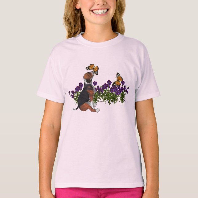 Camiseta Beagle Butterflies Flores de maíz (Anverso)