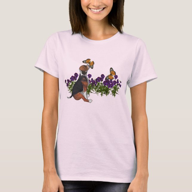 Camiseta Beagle Butterflies Flores de maíz (Anverso)