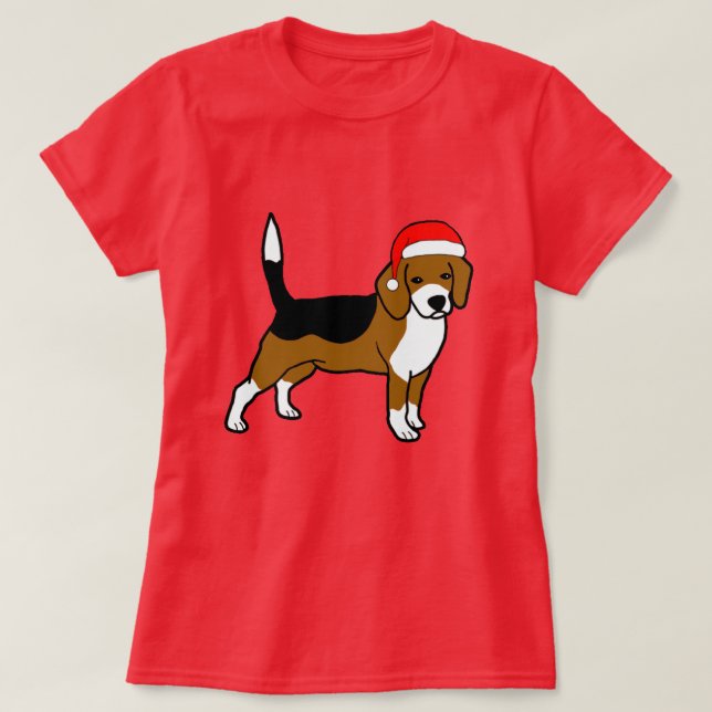 Camiseta Beagle con el gorra de Santa (Diseño del anverso)