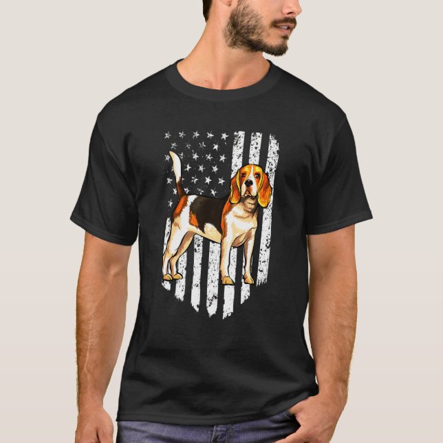 Camiseta Beagle de la bandera estadounidense blanca (Anverso)