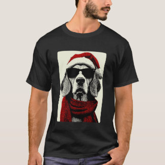 Camiseta Beagle de Navidad con Gafas de Sol Sombrero de San