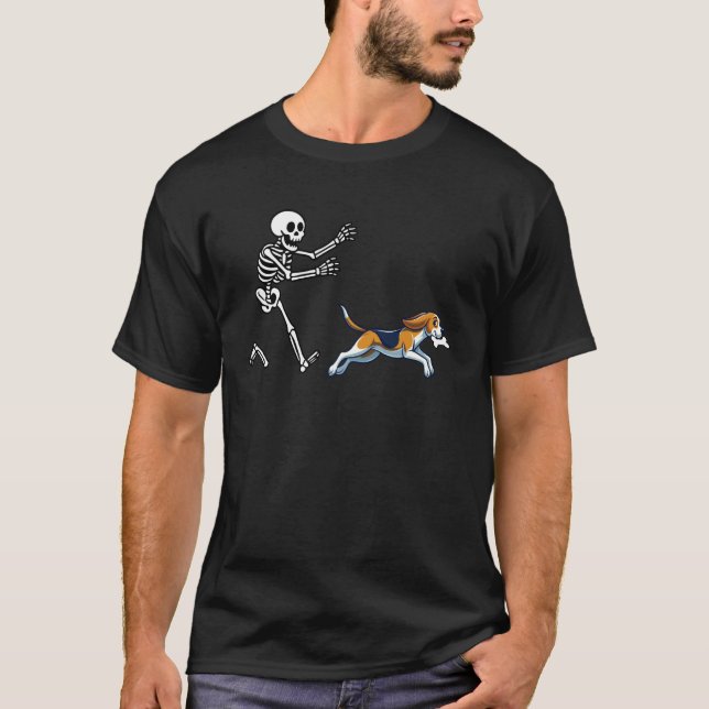 Camiseta Beagle Divertido Corriendo Esqueleto Halloween (Anverso)
