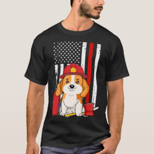Camiseta Beagle Dog Firefighter Bandera Americana Delgada L
