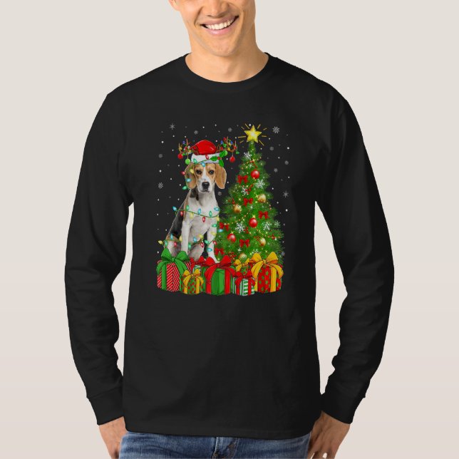 Camiseta Beagle Dog Lighting Xmas Tree Santa Hat Beagle Chr (Anverso)