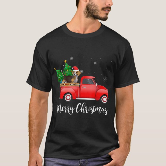 Camiseta Beagle Dog Riding Red Truck Navidades (Anverso)