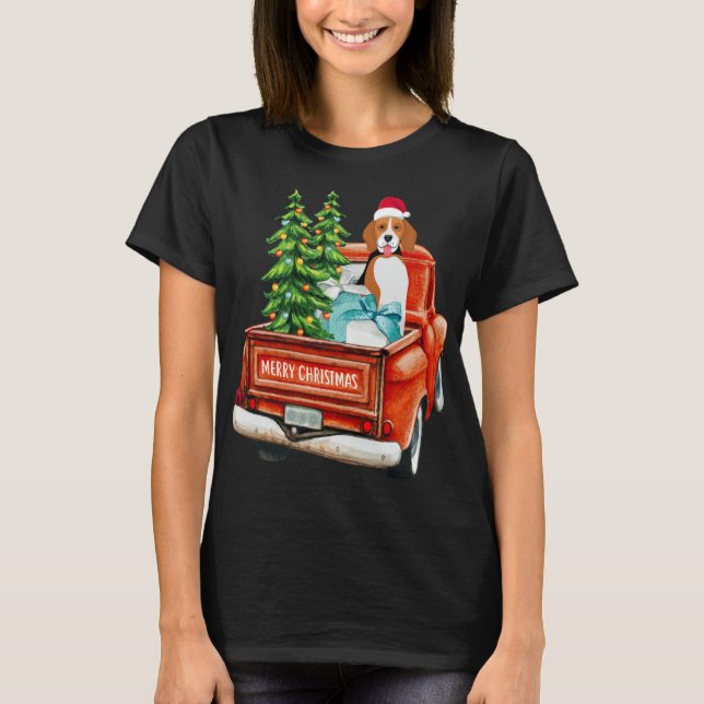 Camiseta Beagle Dog Riding Red Truck Navidades (Anverso)