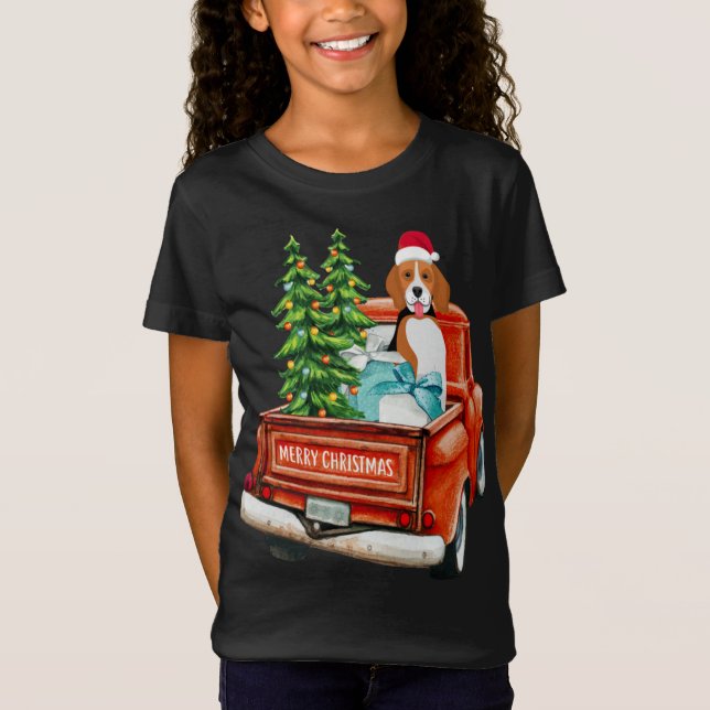 Camiseta Beagle Dog Riding Red Truck Navidades (Anverso)