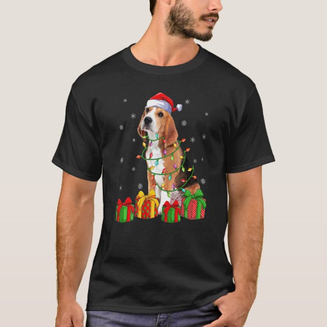 Camiseta Beagle Dog Xmas iluminando Santa Hat Beagle Christ (Anverso)