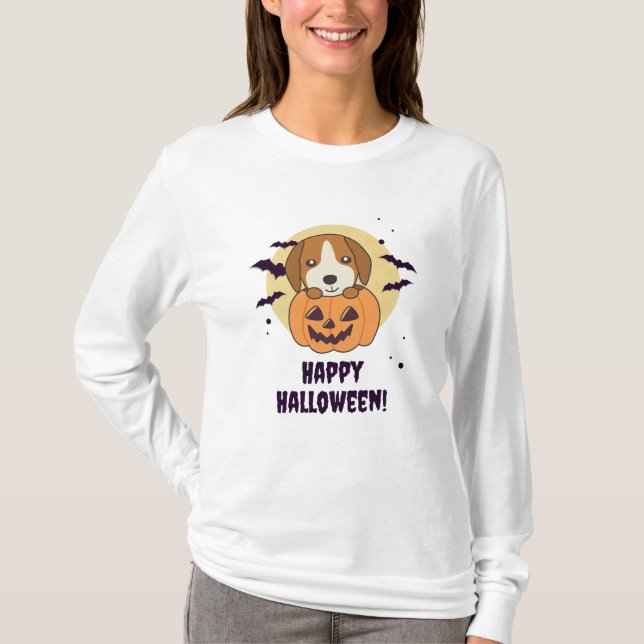 Camiseta Beagle En Calabaza Dulces Perros Feliz Halloween (Anverso)