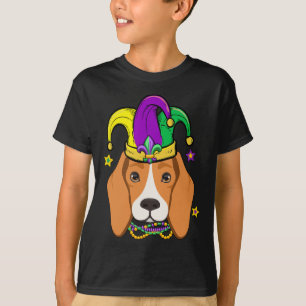 Camiseta Beagle Face Con Mardi Gras Beads Jester Gorra Pa