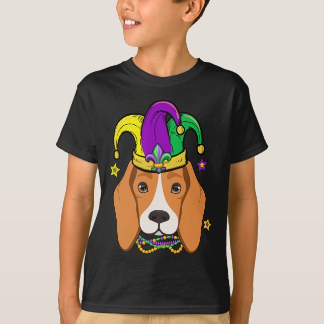 Camiseta Beagle Face Con Mardi Gras Beads Jester Gorra Pa (Anverso)