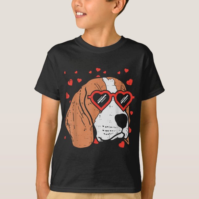 Camiseta Beagle Face Glasses Cute Día de San Valentín Perro (Anverso)