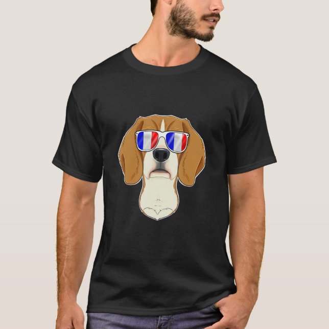 Camiseta Beagle France gafas de sol en bandera francesa (Anverso)