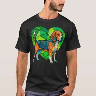 Camiseta Beagle geométrico con fondo de corazón verde