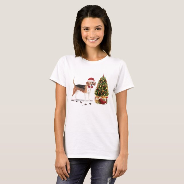 Camiseta Beagle graciosos Navidades perro con árbol (Anverso completo)