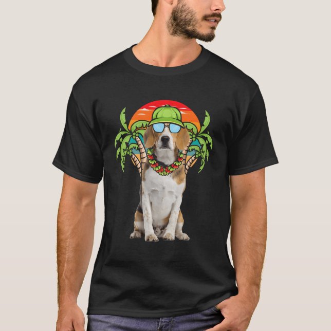 Camiseta Beagle Hawaiano Con Gafas De Sol En Verano (Anverso)