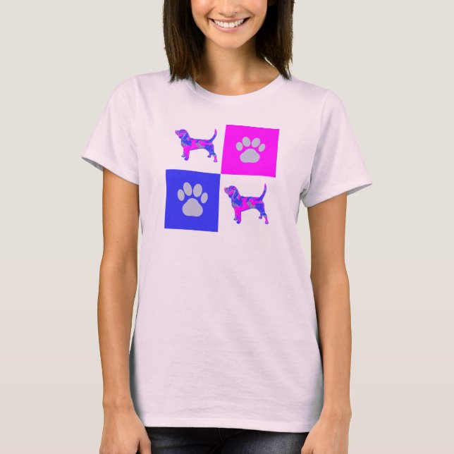 Camiseta Beagle Hound Dog & Paw Pink and Blue (Anverso)