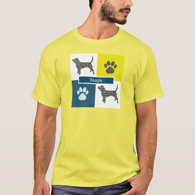 Camiseta Beagle Hound Dog & Paw Y&B Grid Square (Anverso)