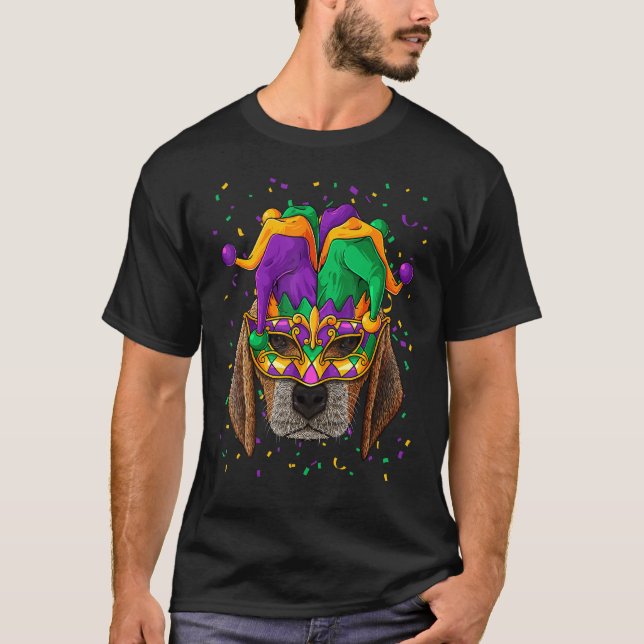 Camiseta Beagle Mardi Gras Dog Face Carnival Jester Festiva (Anverso)