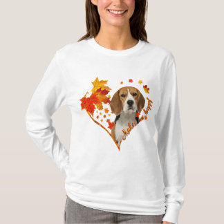 Camiseta beagle me hace feliz otoño hojas del corazón