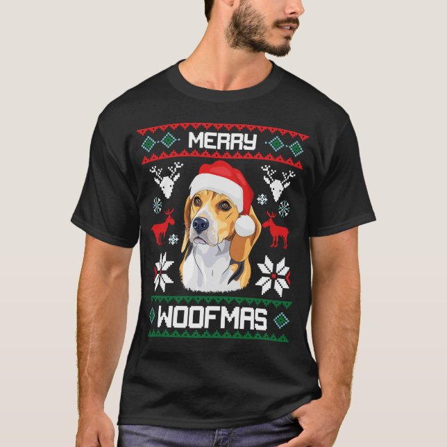 Camiseta Beagle Merry Woofmas Navidades divertidos de perro (Anverso)
